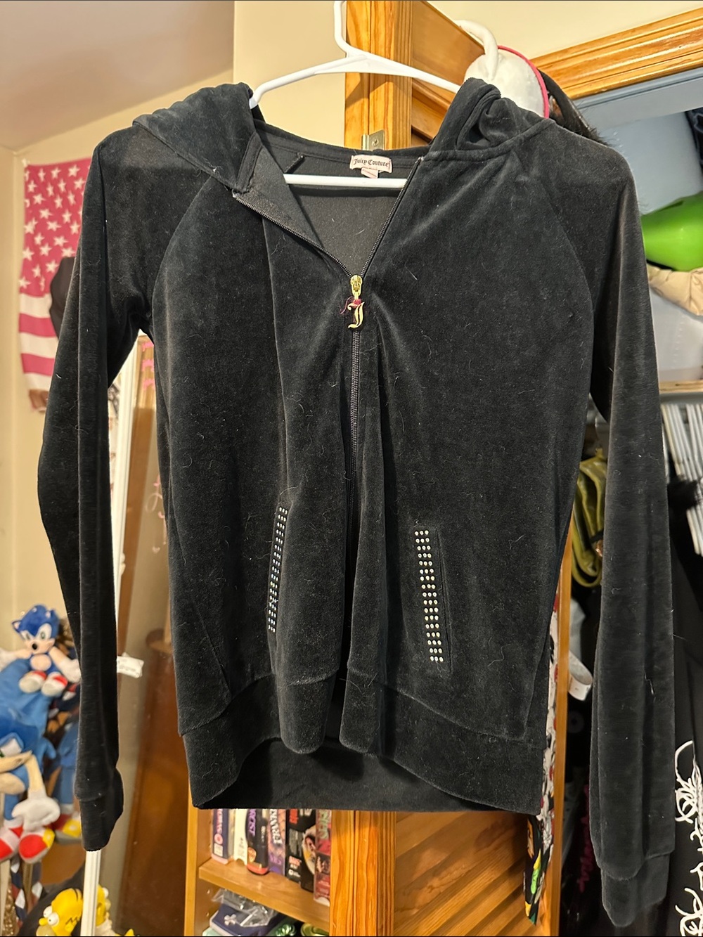 Juicy Couture Black Velour Hoodie with Pink Logo and Cream/Gold Frame - Picture 2 of 3
